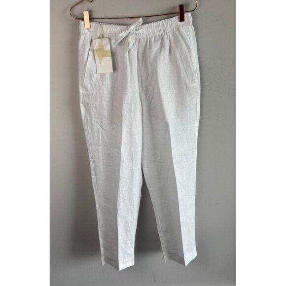 ZARA Womens White 100% Linen Pants Drawstring Trousers Bloggers Favorite Size S - Picture 9 of 9